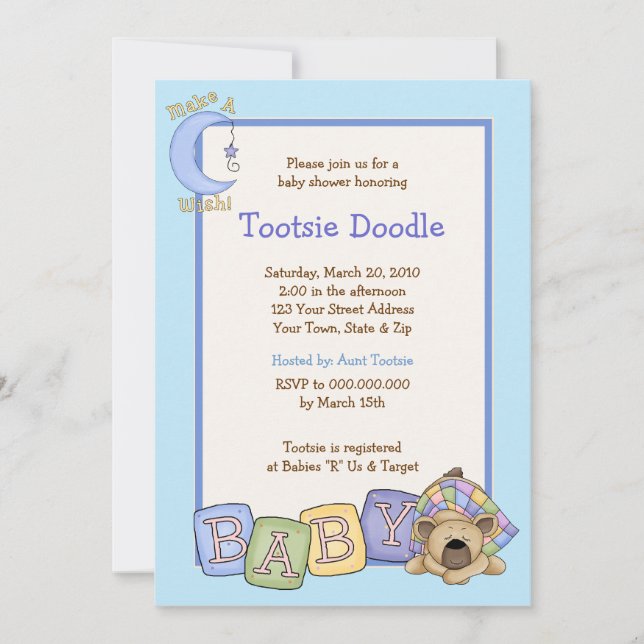Invitación soñolienta del oso 5x7 Baby Shower (Anverso)