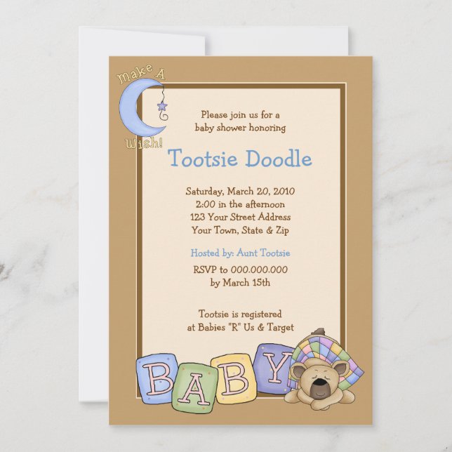 Invitación soñolienta del oso 5x7 Baby Shower (Anverso)