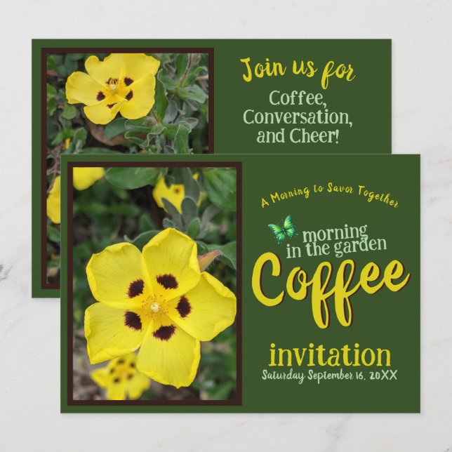 Invitación Sonreír y celebrar la mañana del café en el jardín (Anverso / Reverso)
