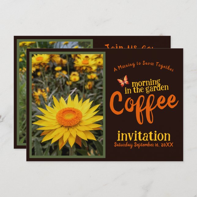 Invitación Sonreír y celebrar la mañana del café en el jardín (Anverso / Reverso)