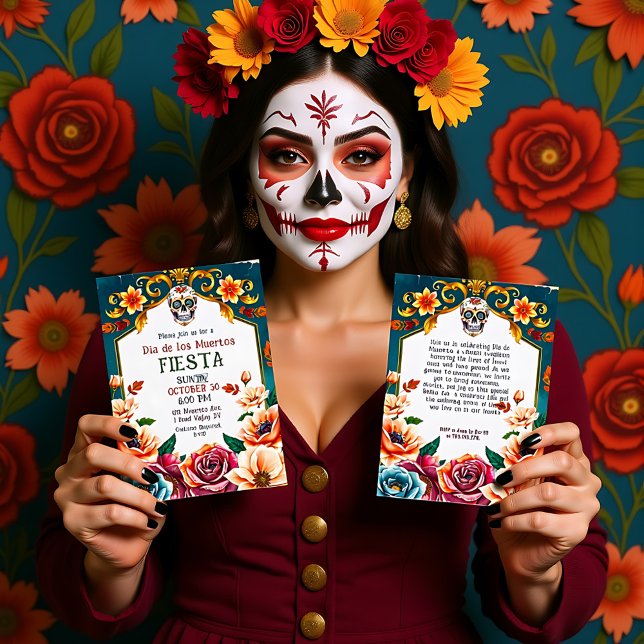 Invitación 💀🎉Sonríe y Garlanda (Grin and Garlanda Invitation, customizable text on both sides)