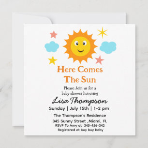 Invitación Sonriendo El Sol Aquí Viene El Baby Shower Del Sol