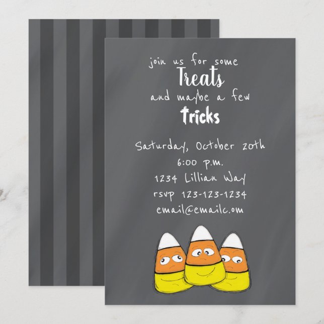 Invitación sonriente a los dulces de maíz de Hallo (Anverso / Reverso)