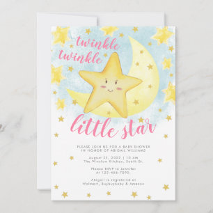 Invitación Sonriente Rosa Gold Twinkle Little Star Baby Showe