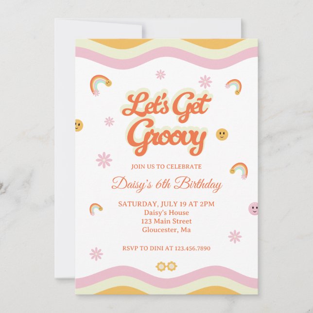 Invitación Sonrisas retro Vamos a tener Groovy Cumpleaños (Anverso)