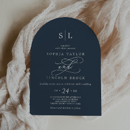 Invitación SOPHIA Arch Dark Blue Monograma simple Boda de la 