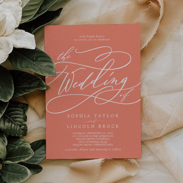 Invitación SOPHIA Boda de playa Naranja rosa de coral brillan (SOPHIA Bright Coral Pink Orange Beach Wedding Invitation)