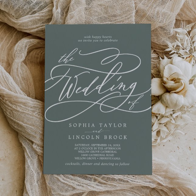 Invitación SOPHIA Boda de sabio simple verde tropical moderno (SOPHIA Modern Tropical Green Simple Sage Wedding Invitation)