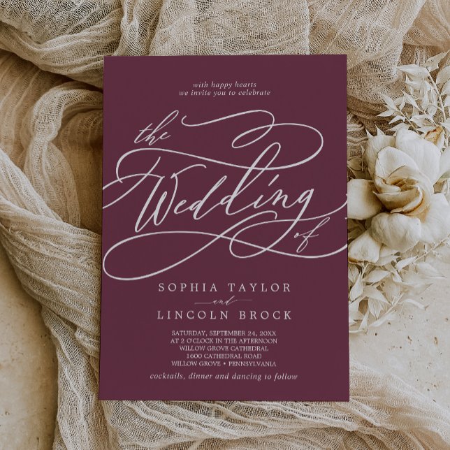 Invitación SOPHIA Boda moderno rojo oscuro marrón rojo caída  (SOPHIA Dark Maroon Red Simple Fall Modern Wedding Invitation)