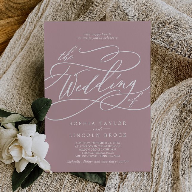 Invitación SOPHIA Dusty Rosa Mauve Simple Boda moderno de Boh (SOPHIA Dusty Rose Mauve Simple Modern Boho Wedding Invitation)