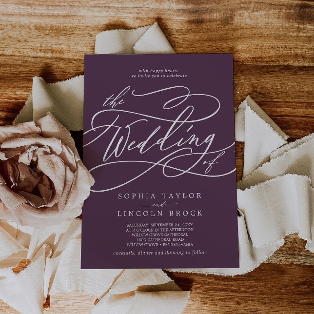 Invitación SOPHIA Pluma oscura Boda simple púrpura clásico (SOPHIA Dark Plum Simple Purple Classic Wedding Invitation)