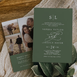 Invitación SOPHIA QR 3 Foto Olive Green Todo En Un Boda