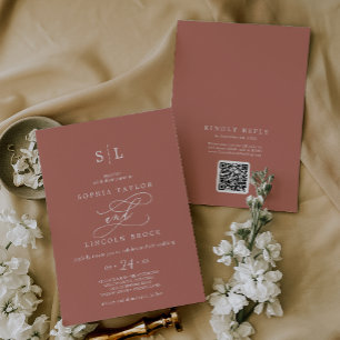 Invitación SOPHIA QR Code Boho Terracotta Todo En Un Boda