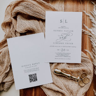 Invitación SOPHIA QR Code Green White Boho Todo En Un Boda
