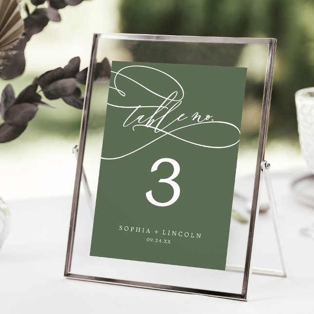 Invitación SOPHIA Rústico Olive Green 5x7 Número de tabla Bod (SOPHIA Rustic Olive Green 5x7 Wedding Table Number)