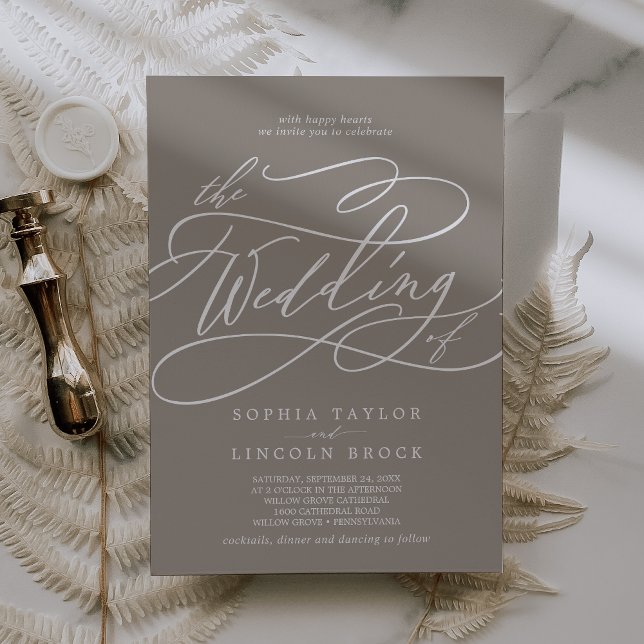Invitación SOPHIA Taupe Classic Neutral Boho Boda moderno (SOPHIA Taupe Classic Neutral Boho Modern Wedding Invitation)