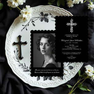 Invitación Sophisticate Christian Cross Minimal Photo Funeral