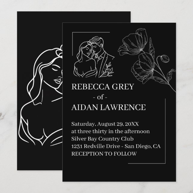 Invitación Sophisticated Black White Overlay Reception Photo  (Anverso / Reverso)