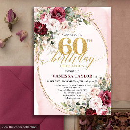 Invitación Sophisticated Boho Blush Gold 60th Birthday Invite