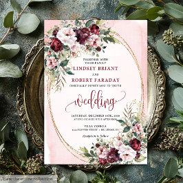 Invitación Sophisticated Boho Merlot Gold Sage Floral Wedding