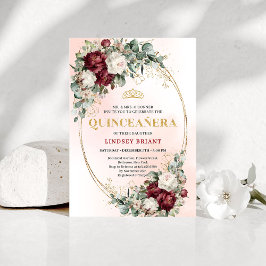 Invitación Sophisticated Burgundy Floral Gold Quince Invite