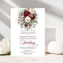 Invitación Sophisticated Burgundy White Botanical Wedding