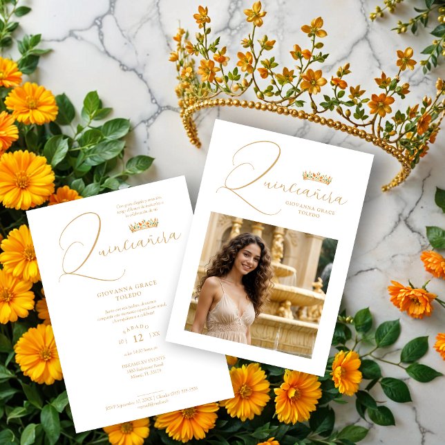 Invitación Sophisticated Colorful Tiara & Elegant Script (Sophisticated Colorful Princess Tiara & Elegant Script Photo Quinceañera Invitations Cards.)