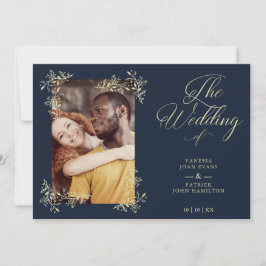 Invitación Sophisticated Elegant Flourish Navy Photo Wedding