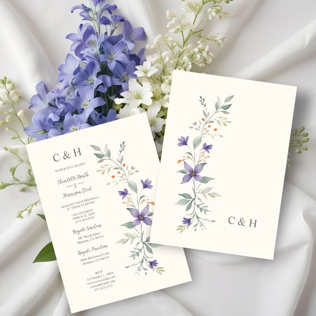 Invitación Sophisticated Floral Garland Purple Shades Wedding (Sophisticated Nice Floral Garland Purple Shades Wedding Invitations Cards. )