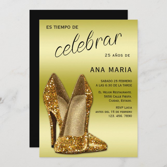 Invitación Sophisticated Gold Spanish Feminine Birthday  (Anverso / Reverso)