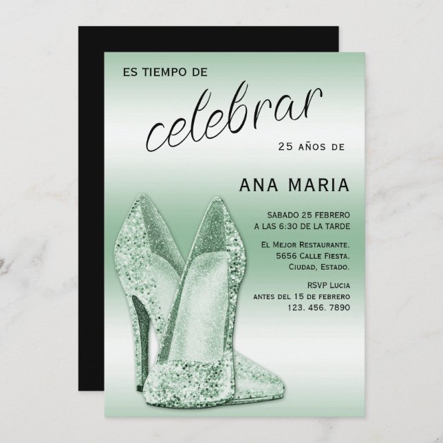 Invitación Sophisticated Green Spanish Feminine Birthday  (Anverso / Reverso)