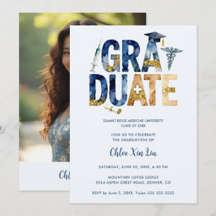 Invitación Sophisticated Medical Grad Navy Gold Watercolor