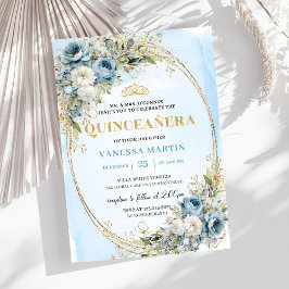 Invitación Sophisticated Pastel Blue Gold Eucalyptus Quince