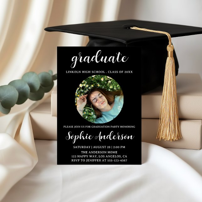 Invitación Sophisticated Script Graduation Party with Photo (Subido por el creador)