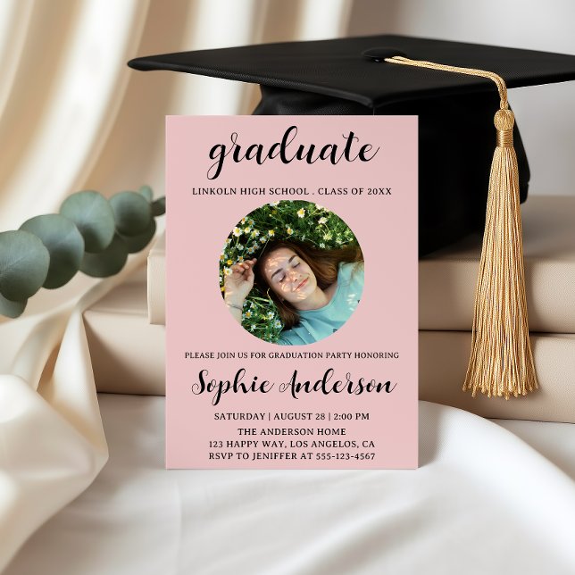 Invitación Sophisticated Script Graduation Party with Photo (Subido por el creador)