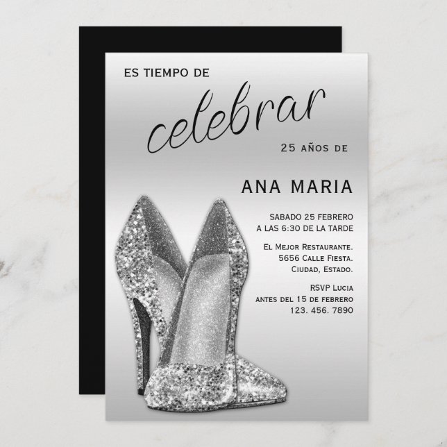 Invitación Sophisticated Silver Spanish Feminine Birthday  (Anverso / Reverso)
