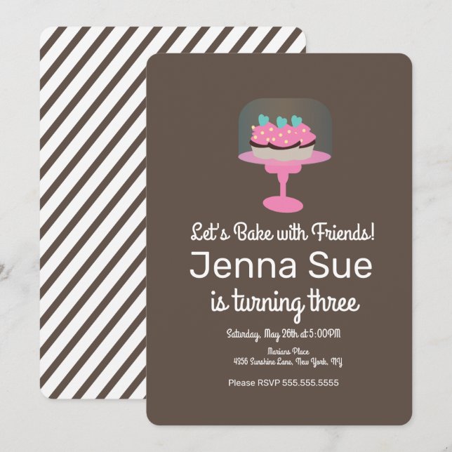 Invitación Soporte de pastel de cumpleaños número 3 para horn (Anverso / Reverso)