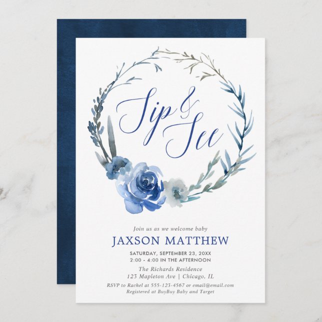 Invitación Sorba y vea las acuarelas florales elegantes de (Anverso / Reverso)