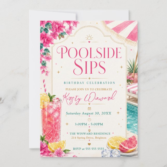 Invitación Sorbitos junto a la Piscina Fiesta de Cumpleaños T (Anverso)
