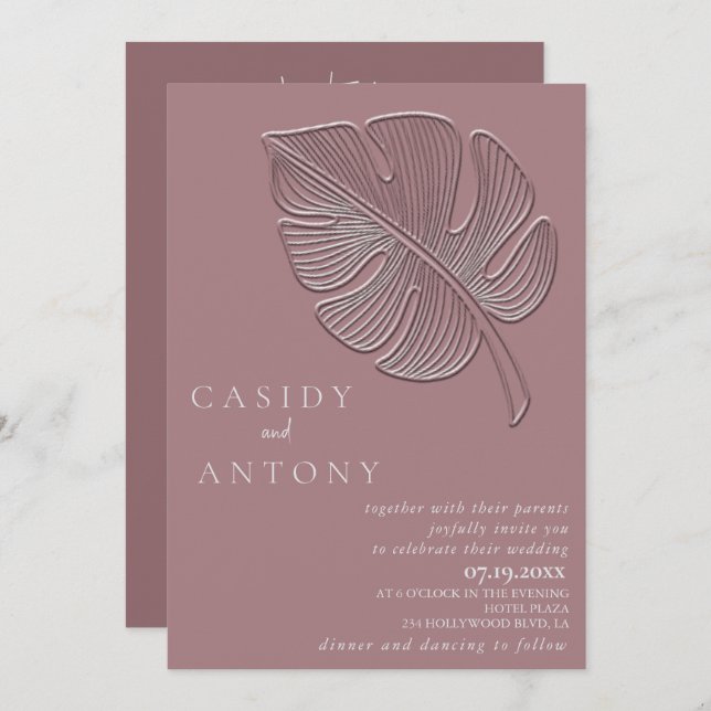 Invitación Sordera tropical grabado en relieve simple y suave (Anverso / Reverso)