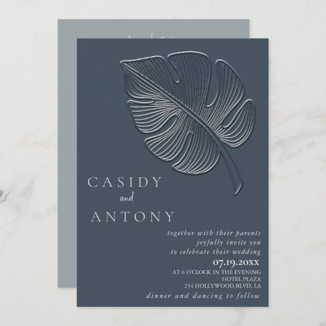 Invitación Sordera tropical grabado en relieve simple y suave (Anverso / Reverso)