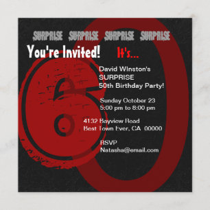 Invitación SORPRENDA 60.o W204 rojo y negro del cumpleaños