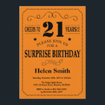 Invitación Sorprenda el 21ro negro y naranja del cumpleaños<br><div class="desc">Sorprenda la 21ra tipografía negra y anaranjada de la invitación del cumpleaños. Fondo negro y anaranjado. Cumpleaños adulto. Cumpleaños masculino de los hombres o de las mujeres. Niños muchacho o señora Teen Teenage Bday Invite del chica. décimotercero décimo quinto décimosexto décimo octavo vigésimo 21ro trigésimo 40.o 50.o 60.o 70.o 80.o...</div>