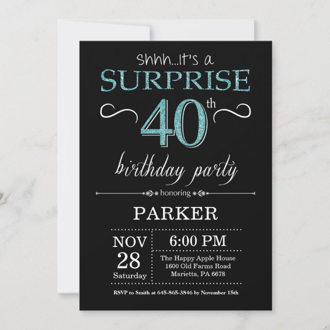 Invitación Sorprenda el 40.o negro y el trullo de la (Anverso)