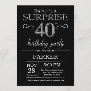 Invitación Sorprenda el 40.o negro y la plata de la