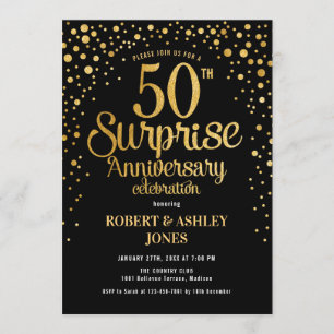 Invitación Sorprenda el 50.o aniversario de boda - negro y