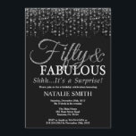 Invitación Sorprenda el 50.o cumpleaños cincuenta y la plata<br><div class="desc">Sorprenda la 50.a invitación del cumpleaños. Cincuenta y fabuloso. Negro y plata. Purpurina de plata. Fiesta de cumpleaños adulta. Para los hombres o las mujeres. Para el arreglo para requisitos particulares adicional,  haga clic por favor el "personalizar él" botón y utilice nuestra herramienta de diseño para modificar esta plantilla.</div>