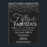 Invitación Sorprenda el 50.o cumpleaños cincuenta y la plata<br><div class="desc">Sorprenda la 50.a invitación del cumpleaños. Cincuenta y fabuloso. Negro y plata. Purpurina de plata. Fiesta de cumpleaños adulta. Para los hombres o las mujeres. Para el arreglo para requisitos particulares adicional,  haga clic por favor el "personalizar él" botón y utilice nuestra herramienta de diseño para modificar esta plantilla.</div>