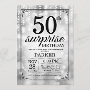 Invitación Sorprenda el 50.o purpurina de la plata de la