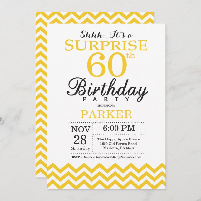 Invitación Sorprenda el 60.o amarillo Chevron de la (Anverso / Reverso)